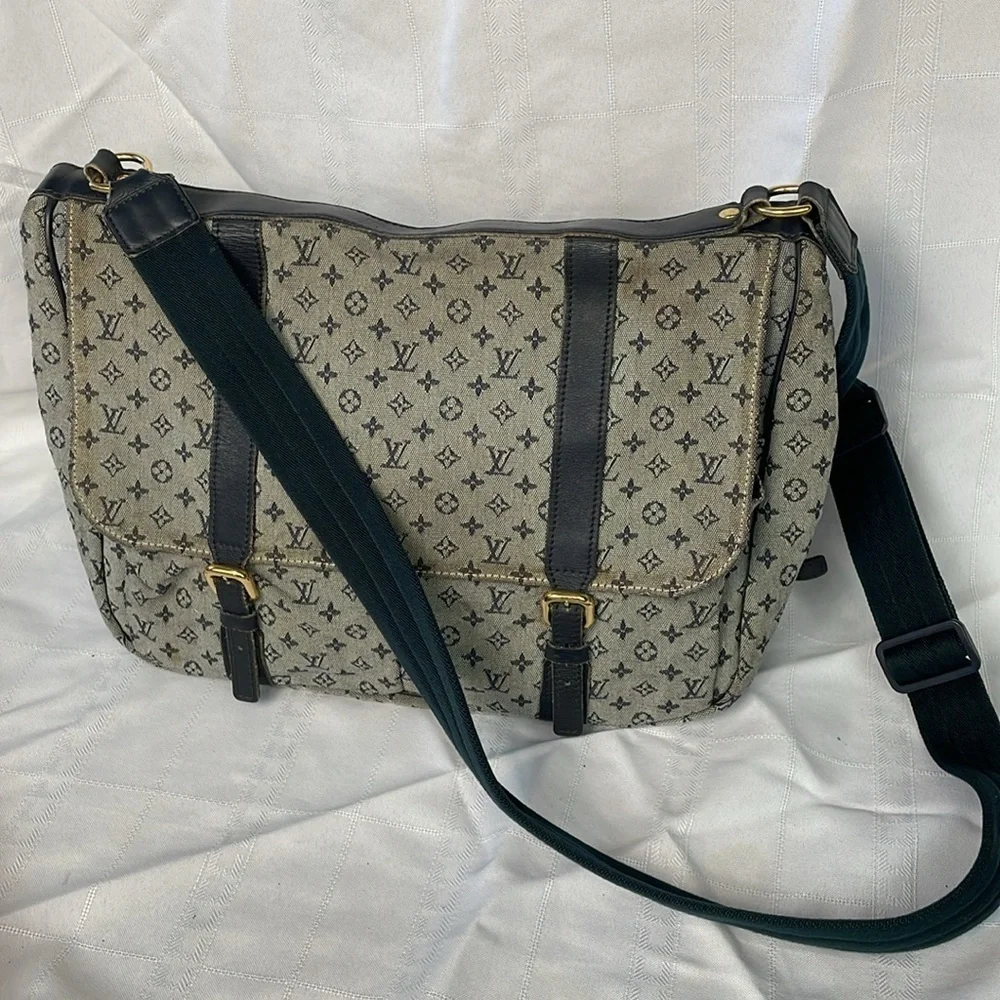 Louis Vuitton Monogram Mini Lin Sac a Langer Diaper Messenger Bag Denim Gray